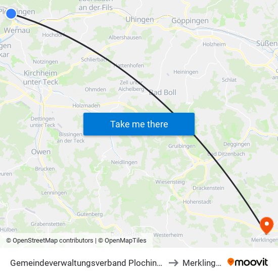 Gemeindeverwaltungsverband Plochingen to Merklingen map