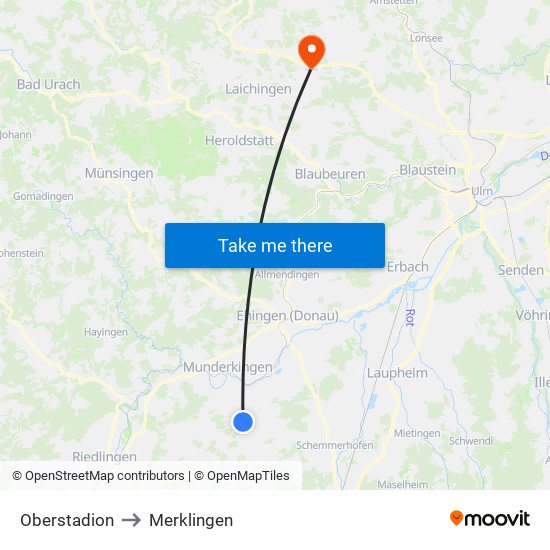 Oberstadion to Merklingen map