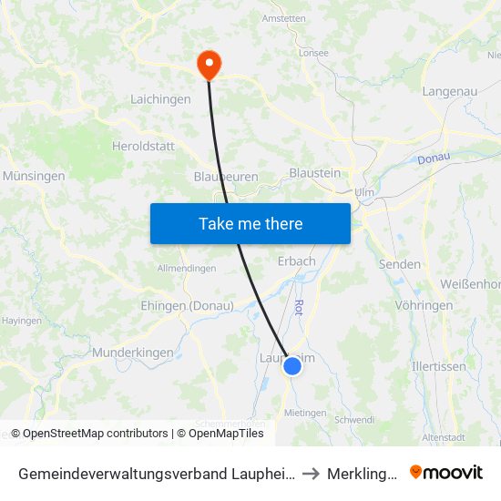 Gemeindeverwaltungsverband Laupheim to Merklingen map