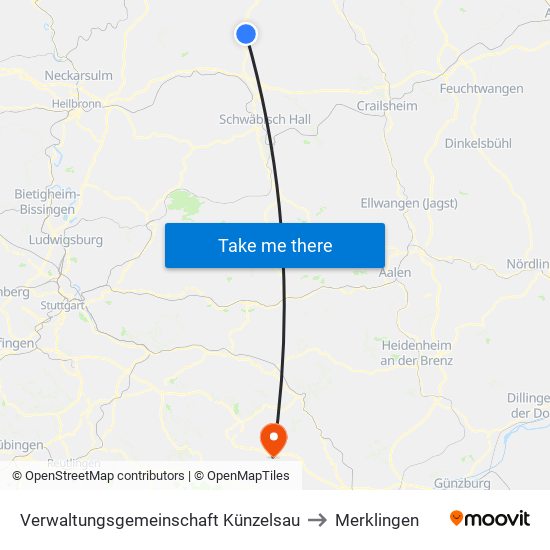 Verwaltungsgemeinschaft Künzelsau to Merklingen map