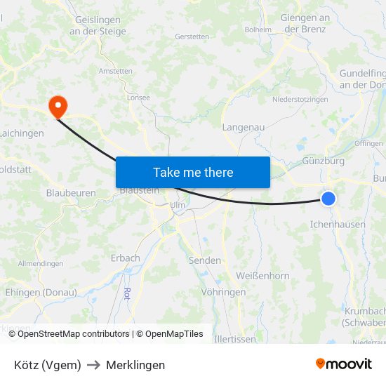 Kötz (Vgem) to Merklingen map