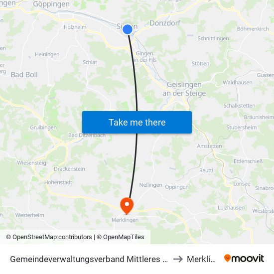 Gemeindeverwaltungsverband Mittleres Fils-Lautertal to Merklingen map