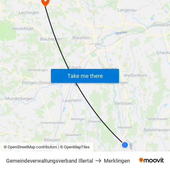 Gemeindeverwaltungsverband Illertal to Merklingen map