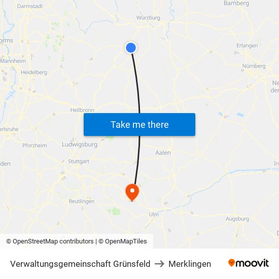 Verwaltungsgemeinschaft Grünsfeld to Merklingen map