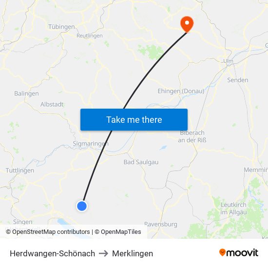 Herdwangen-Schönach to Merklingen map