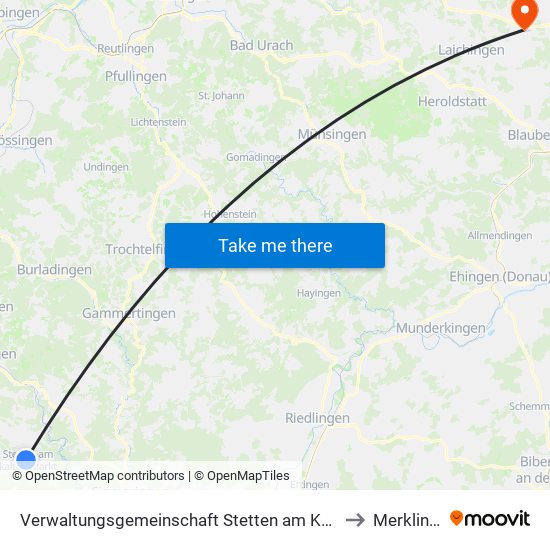 Verwaltungsgemeinschaft Stetten am Kalten Markt to Merklingen map