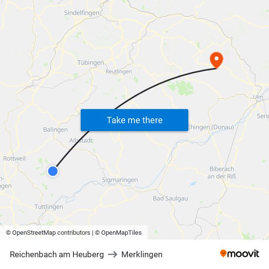 Reichenbach am Heuberg to Merklingen map