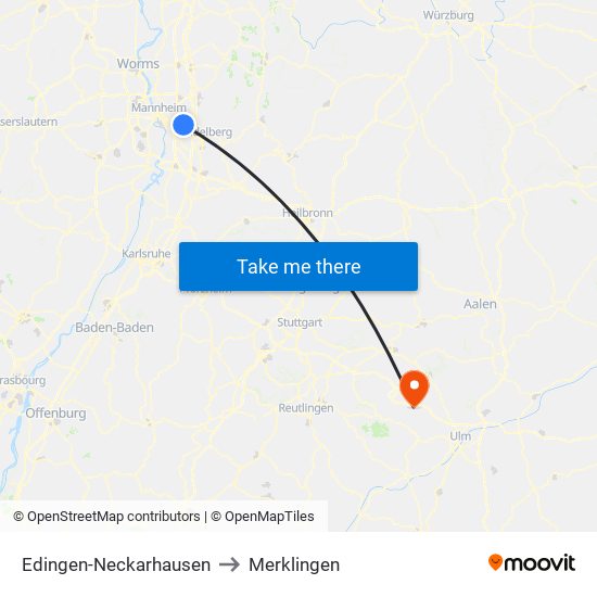 Edingen-Neckarhausen to Merklingen map