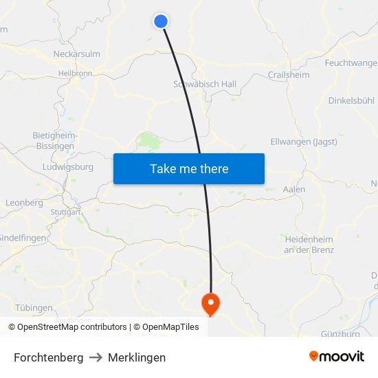 Forchtenberg to Merklingen map