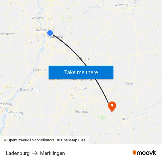 Ladenburg to Merklingen map