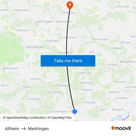 Altheim to Merklingen map