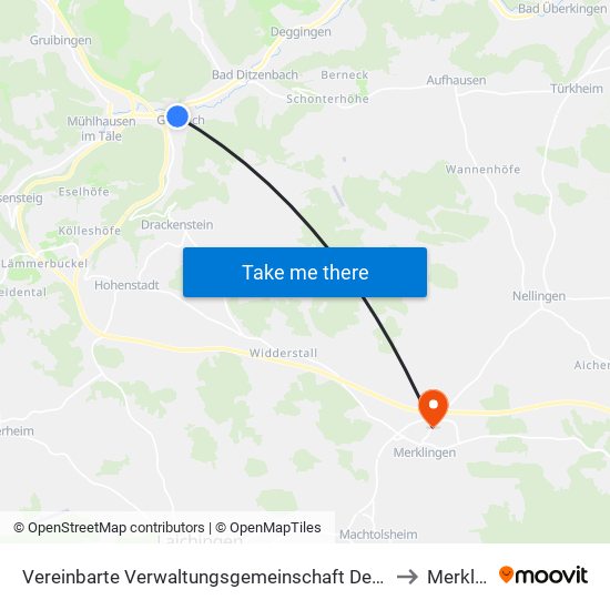 Vereinbarte Verwaltungsgemeinschaft Der Gemeinde Deggingen to Merklingen map