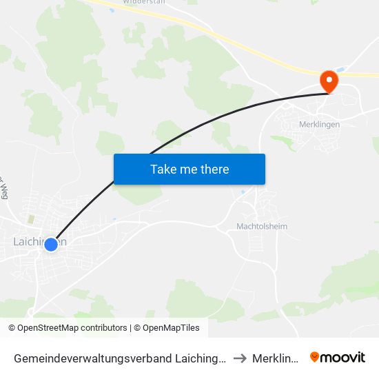 Gemeindeverwaltungsverband Laichinger Alb to Merklingen map