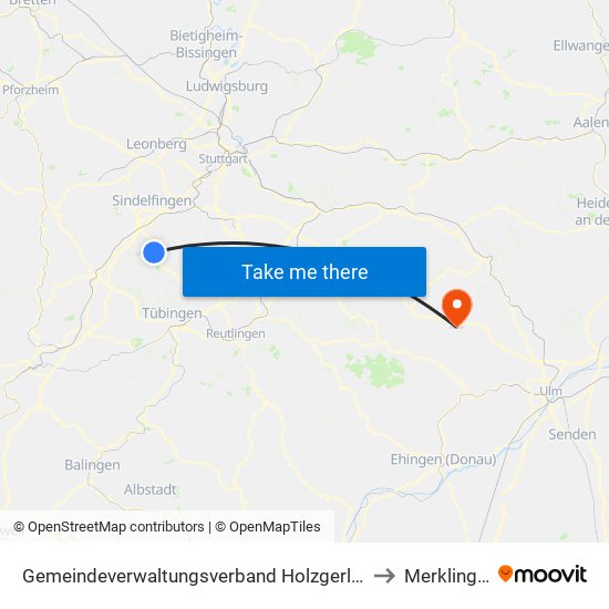 Gemeindeverwaltungsverband Holzgerlingen to Merklingen map