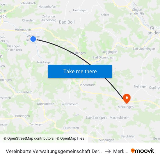 Vereinbarte Verwaltungsgemeinschaft Der Stadt Weilheim An Der Teck to Merklingen map