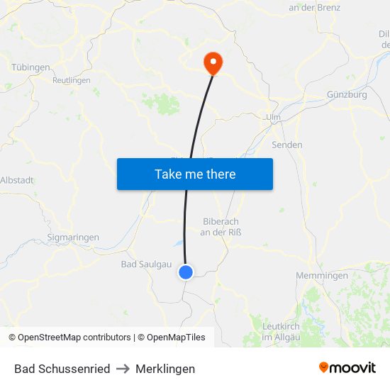 Bad Schussenried to Merklingen map