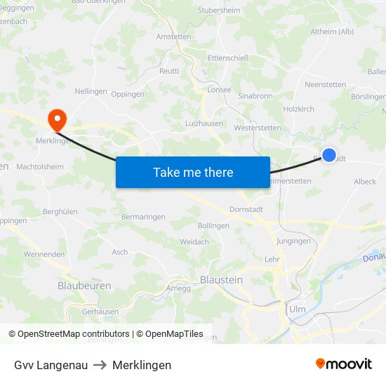 Gvv Langenau to Merklingen map