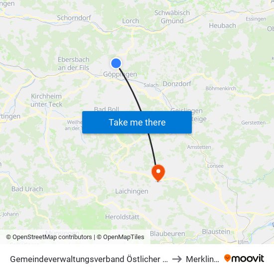 Gemeindeverwaltungsverband Östlicher Schurwald to Merklingen map