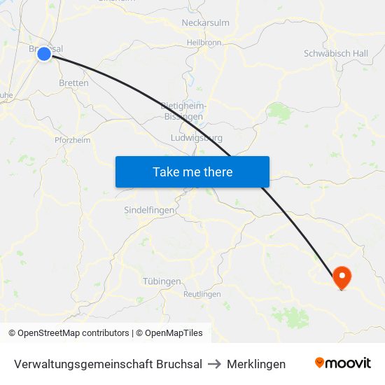 Verwaltungsgemeinschaft Bruchsal to Merklingen map