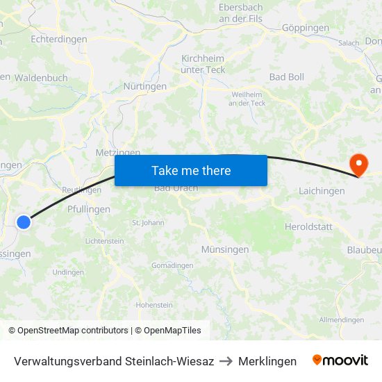 Verwaltungsverband Steinlach-Wiesaz to Merklingen map