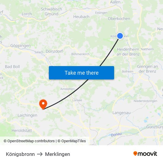 Königsbronn to Merklingen map