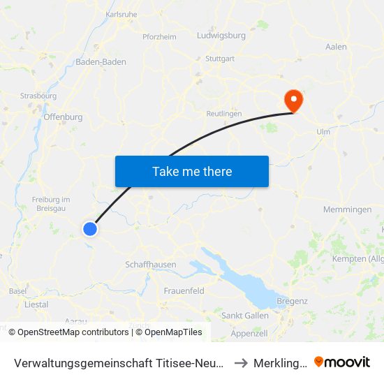 Verwaltungsgemeinschaft Titisee-Neustadt to Merklingen map