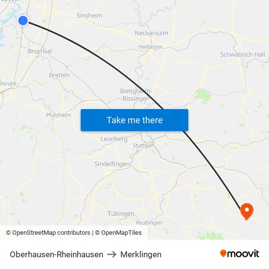 Oberhausen-Rheinhausen to Merklingen map