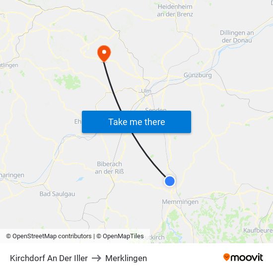 Kirchdorf An Der Iller to Merklingen map