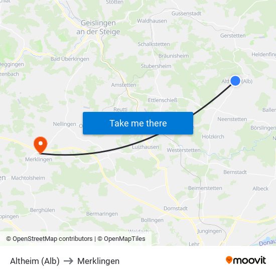 Altheim (Alb) to Merklingen map