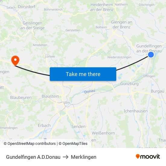 Gundelfingen A.D.Donau to Merklingen map
