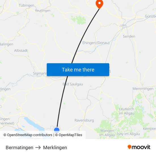 Bermatingen to Merklingen map