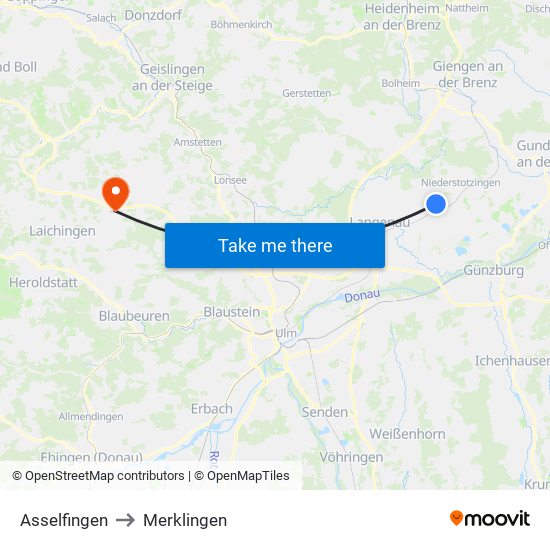Asselfingen to Merklingen map