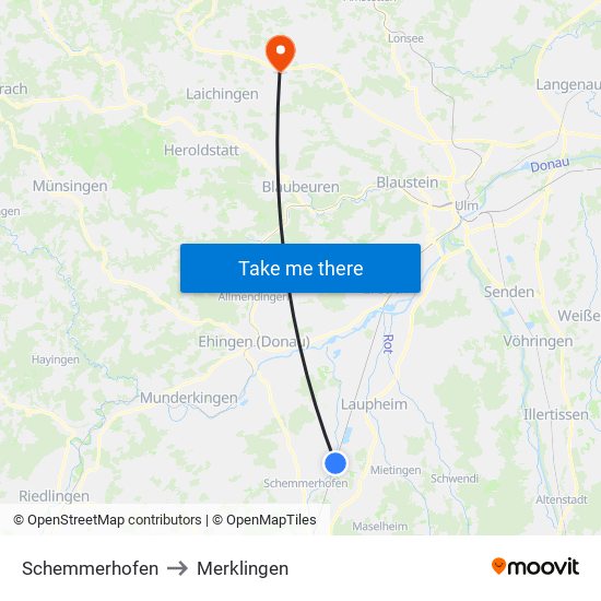 Schemmerhofen to Merklingen map