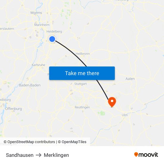 Sandhausen to Merklingen map