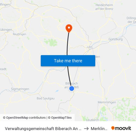Verwaltungsgemeinschaft Biberach An Der Riß to Merklingen map