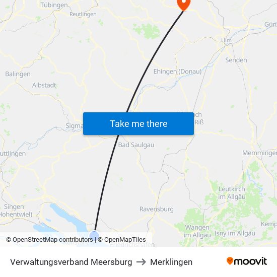 Verwaltungsverband Meersburg to Merklingen map