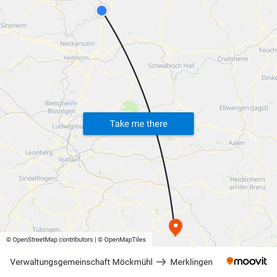 Verwaltungsgemeinschaft Möckmühl to Merklingen map