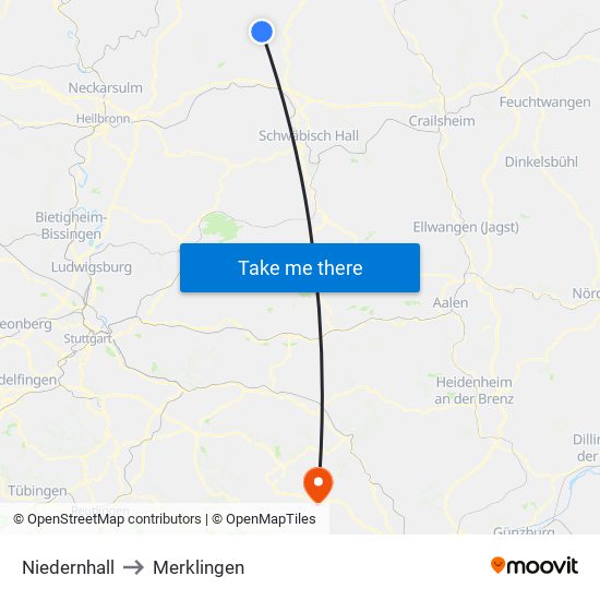 Niedernhall to Merklingen map