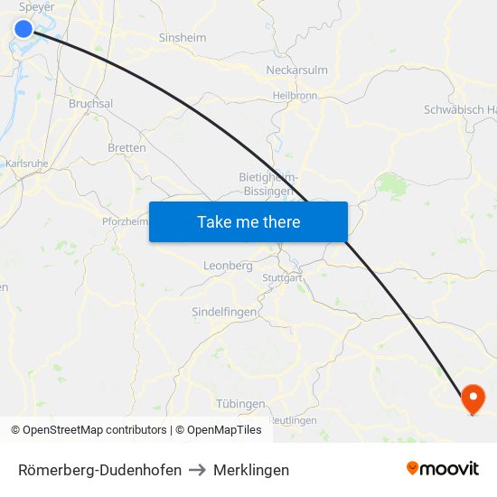 Römerberg-Dudenhofen to Merklingen map