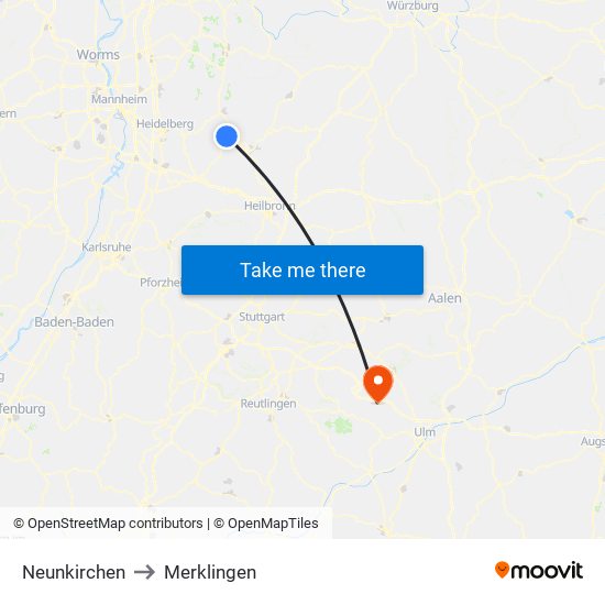 Neunkirchen to Merklingen map