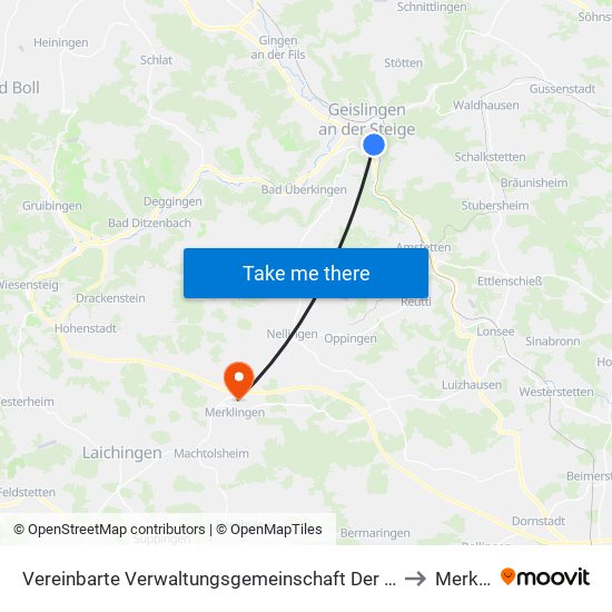 Vereinbarte Verwaltungsgemeinschaft Der Stadt Geislingen An Der Steige to Merklingen map