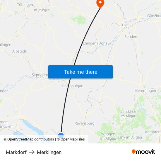 Markdorf to Merklingen map