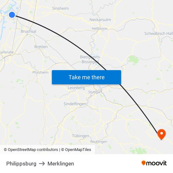 Philippsburg to Merklingen map