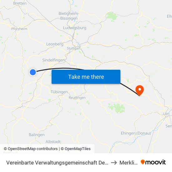 Vereinbarte Verwaltungsgemeinschaft Der Stadt Herrenberg to Merklingen map