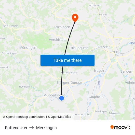 Rottenacker to Merklingen map