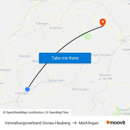 Verwaltungsverband Donau-Heuberg to Merklingen map