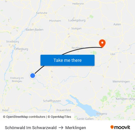 Schönwald Im Schwarzwald to Merklingen map