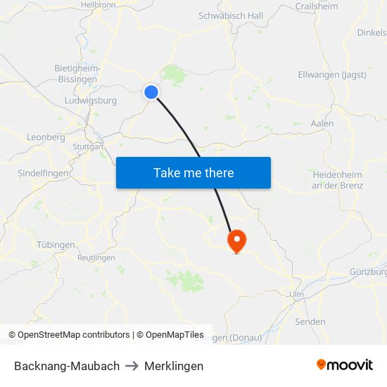 Backnang-Maubach to Merklingen map