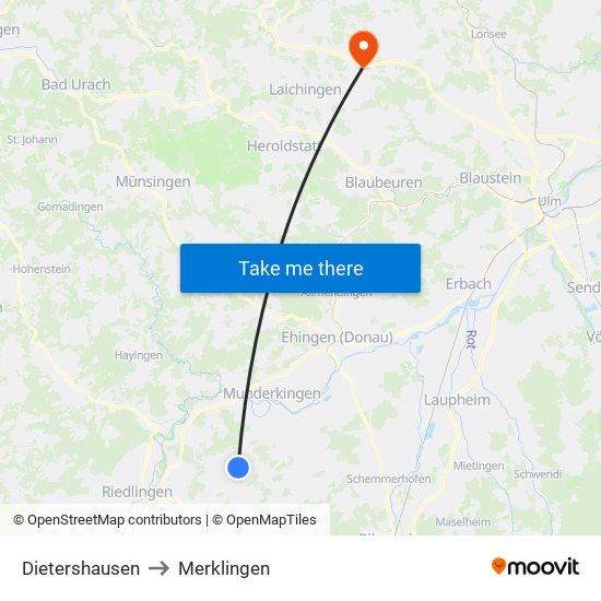 Dietershausen to Merklingen map