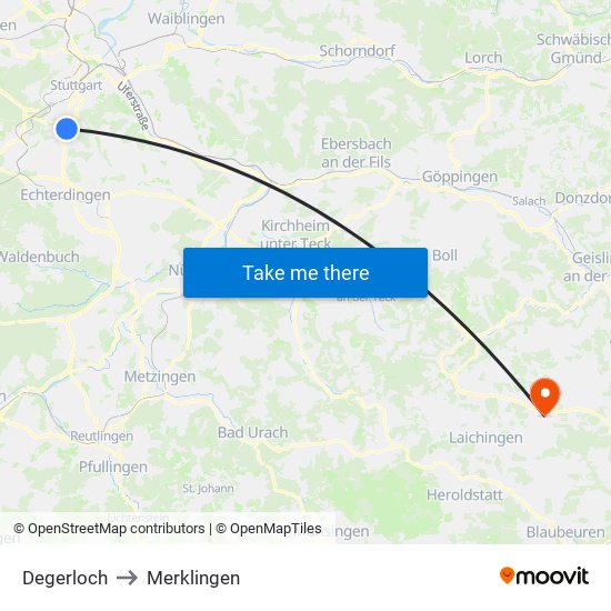 Degerloch to Merklingen map